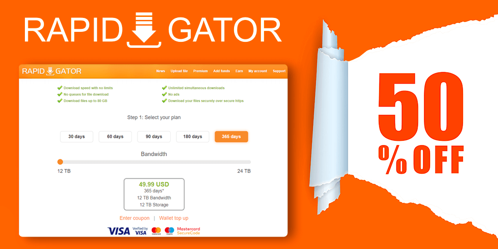 How you get a 50% discount on all rapidgator premium accounts